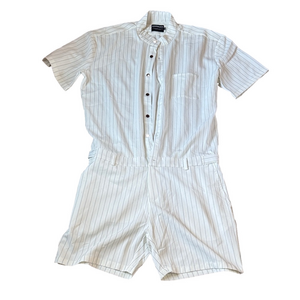 Romperjack White Striped Romper Short Sleeve Button Front Casual Summer SIZE XXL